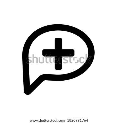 Chatting outline vector icon. Add sign. Catolicism element. Interface notification concept. Flat simple line design illustration. Imagine de stoc © 