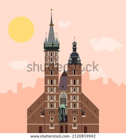 Cathedral of Saints Stanislaus and Wenceslas, Wawel Cathedral, Krakow, Poland, flat vector illustration