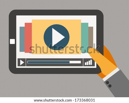 tablet on the hand with video player vector