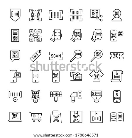 bar code and qr code scanning 36 outline icons vector