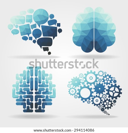 creative blue brain polygon vector