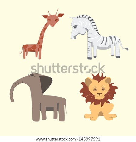 set of cartoon wild African animals