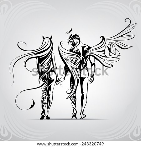 Angels And Demons In The Ornament Stock Vector Illustration 243320749 ...