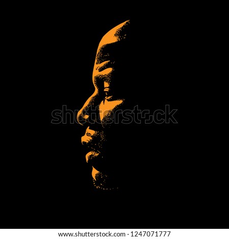 African Man portrait silhouette in contrast backlight. Vector.