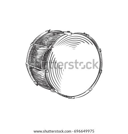 Hand Drawn Drum Sketch Symbol. Vector Timpano Element In Trendy Style.