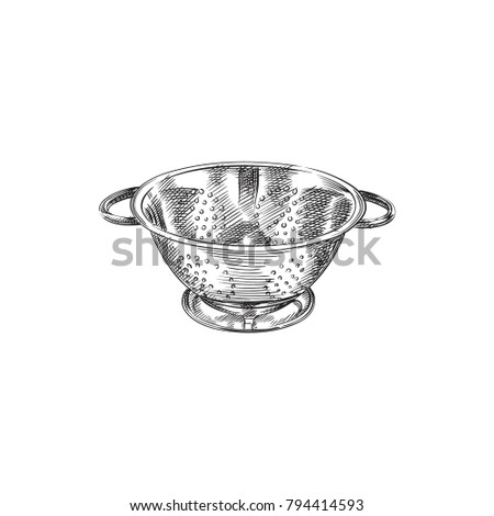 Hand Drawn Basic Colander Sketch Symbol. Vector Sieve Element In Trendy Style.