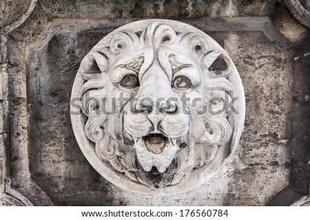 Decorative lion head wall sculpture.