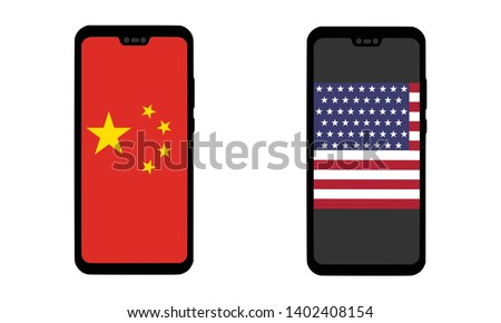 Smartphone illustration vector with flag of China and United State of America on screen. Latest global economy business issue