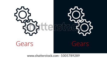 Connection rotation two gears vector icon black and inversion version