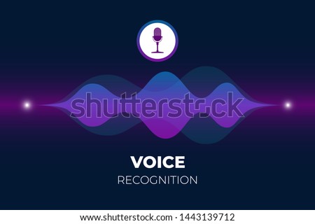 Personal assistant and voice recognition concept. Microphone button with bright gradient sound waves. Soundwave intelligent technologies flat vector illustration