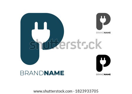 Initial letter P with electrical plug for technology business identity logotype concept. Electric car parking and charging icon. Power energy brand logo vector design template illustration