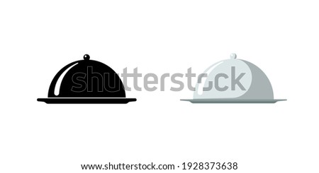 Restaurant cloche. Cafe food serving tray icon set. Covered dish symbol black and silver on white background. Food platter serving signs. Vector isolated illustration ストックフォト © 