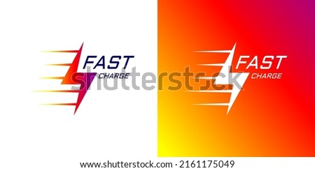 Fast electric charging lightning logo. Quick electrical power charger brand identity symbol. Speed electricity charge linear logotype. Express energy recharge company insignia. Vector advertising icon