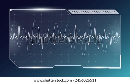 HUD digital futuristic user interface audio equalizer frame. Sci Fi high tech music sound wave screen. GUI or FUI cyber radio monitoring dashboard panel. Head up display UI infographic frequency graph