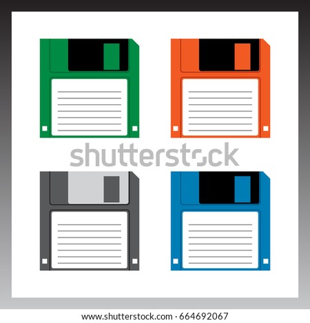 Floppydisk in different colors on white background