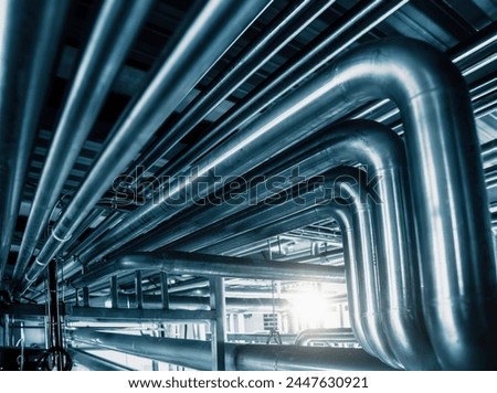 Similar – Image, Stock Photo Silver line pipes in front of a blue sky