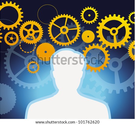 male profile with gears and cogs  - vector illustration