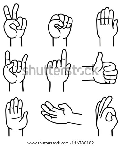 Vector Set Of Hands And Gestures - Outline Illustration - 116780182 ...