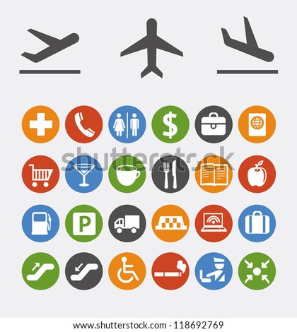 Vector collection of icons and pointers for navigation in airport