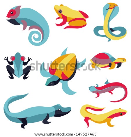 Vector set of design elements -reptiles signs - turtle, frog, snake, lizard