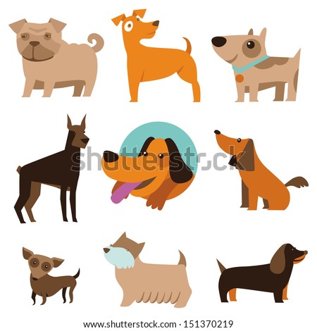 Vector set of funny cartoon dogs - illustration in flat style