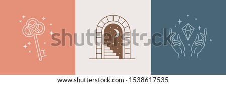 Door and key - vector abstract logo and branding design templates in trendy linear minimal style, emblem for home accessories and interior shop, small hotel and apartments, badge for small design stud