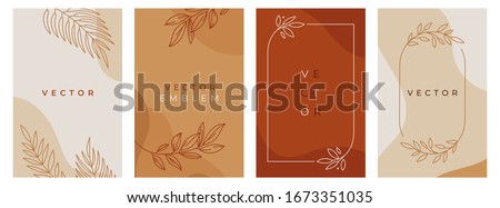 Vector design templates in simple modern style with copy space for text, flowers and leaves. wedding invitation backgrounds and frames, social media stories wallpapers