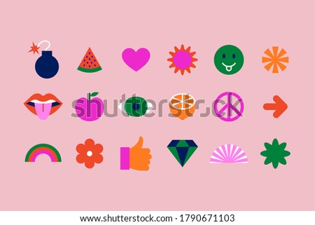 Vector set of design elements, patches and stickers with copy space for text - abstract background elements for branding, packaging, prints and social media posts