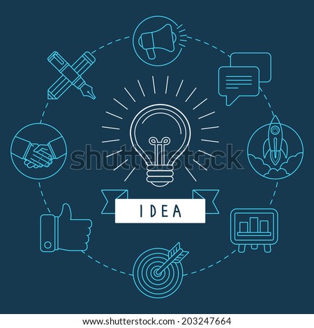 Vector creative idea concept in outline style - innovation process illustration - business plan and development