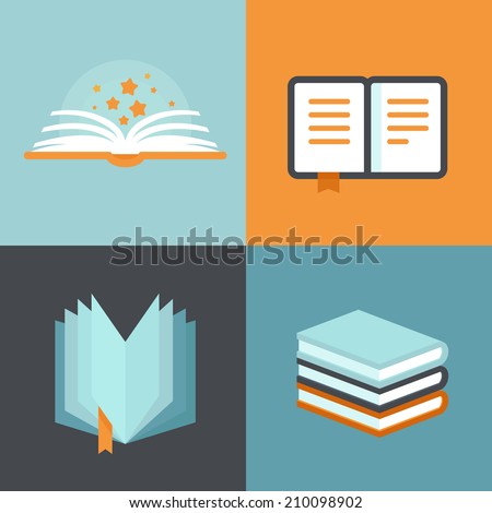 Vector book signs and symbols - education concepts in flat style