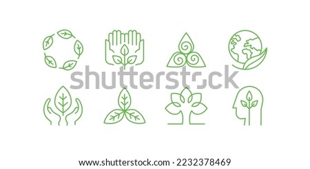 Vector simple line icons and illustration, eco, bio and organic packaging badges, ecological, environment friendly and sustainable development, fresh natural ingredients cosmetics and products