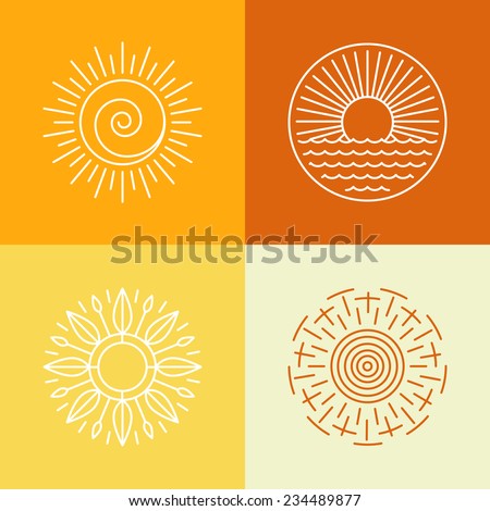 Vector outline sun icons and logo design elements - set of abstract emblems