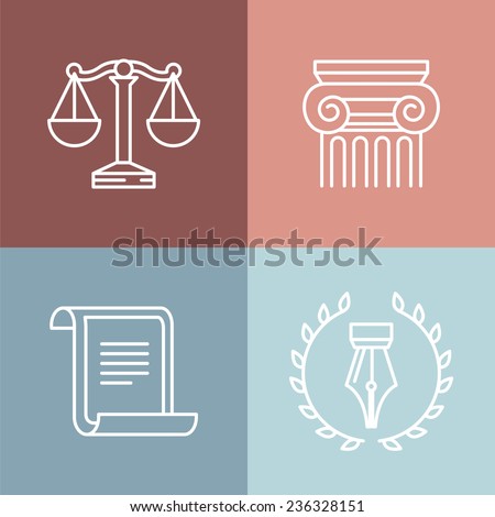 Vector set of juridical and legal logos and signs - line icons