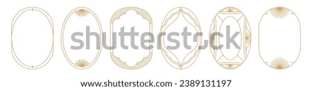 Vector set of design elements and illustrations in simple linear style - oval boho logo design elements and frames for social media stories and posts with copy space for text