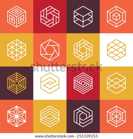 Vector linear hexagon logos and design elements - abstract icons for different business and technologies