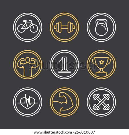 Vector crossfit logos and emblems - linear icons and design elements for sport industry and gyms