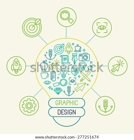 Vector graphic design concept and infographic design elements in trendy linear style - creation process and innovation