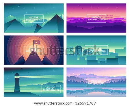 Vector abstract landscapes - design templates in bright gradient coors - with copy space for logo or text - set of splash screen or banner background