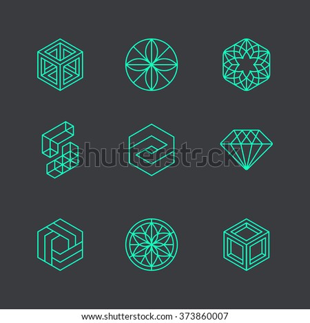 Vector abstract modern logo design templates in trendy linear style - cubes and diamonds - minimal geometric concepts and badges