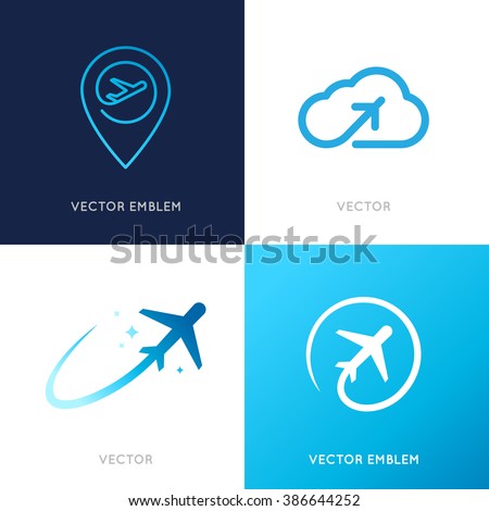 Vector logo design templates for airlines, airplane tickets, travel agencies - planes and emblems