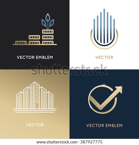 Vector set of logo design templates and emblems - business and finance concepts - investment and global market trading signs and icons