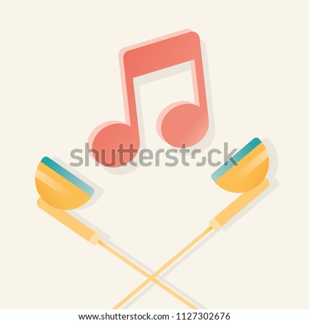 Music headphones with audio note symbol (like skull and crossbones) Idea - music industry,  audio tools and equipment, digital music records piracy, podcasts etc.