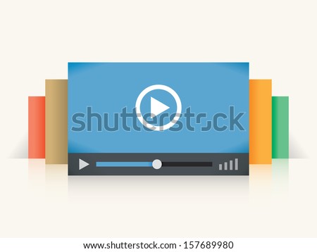 Video player colorful windows. Concepts: online Internet streaming video technology (Youtube, Vimeo, Netflix etc services), Home cinema movies, films watching, Smart digital TV, video blogging