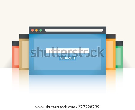 Internet browser web search (Google, Chrome, Opera, Firefox, Bing, Yahoo, Yandex) windows with space for your text in search box. Concepts: Online product shopping, Looking for services. Multi colored