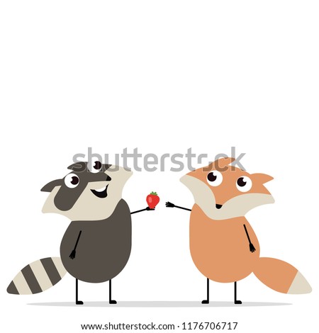 Fox and Raccoon Cartoon collection vector illustration