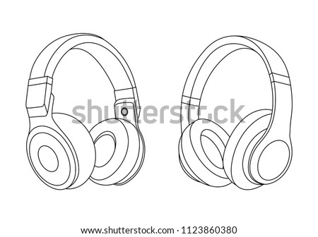 Headphones Vector Illustration, Music Concept, Line art vector, Portable earphones, Headphones set icon