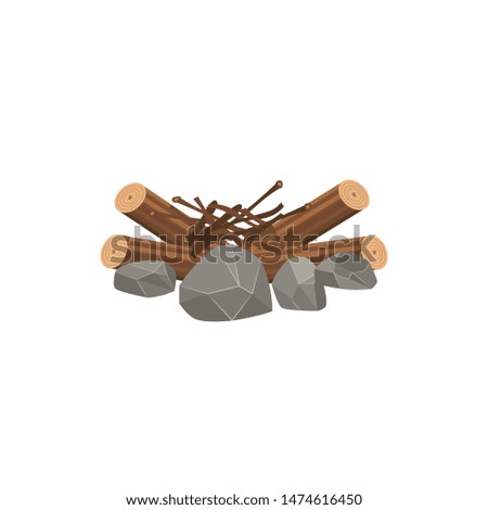 Messy stack of firewood, tree sticks and stones ready for bonfire, isolated flat drawing of wood kindling, brushwood branches and logs in a big pile - cartoon vector illustration