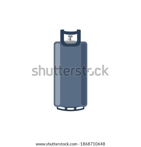 Compressed gas blue steel cylinder for providing energy. Safe transportation tank for propane, flat cartoon vector illustration isolated white background