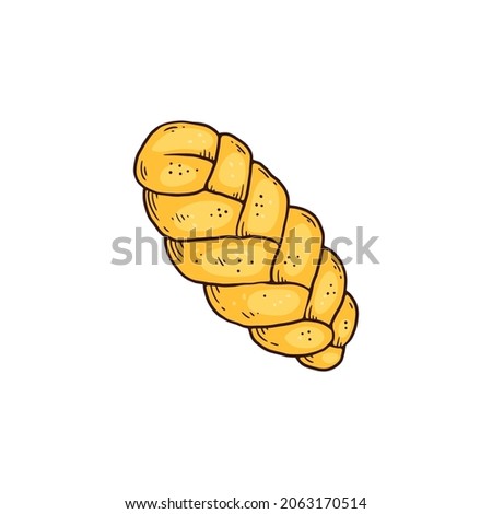 Challah or hala loaf cartoon icon in traditional shape, hand drawn doodle style vector illustration isolated on white background. Sample of bakery bread production. Stok fotoğraf © 