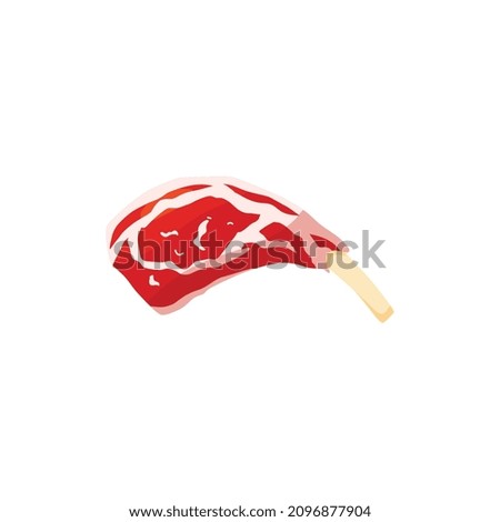 Ribeye red steak cartoon realistic vector illustration. Raw rib meat, bone steak vector icon, isolated on white background.